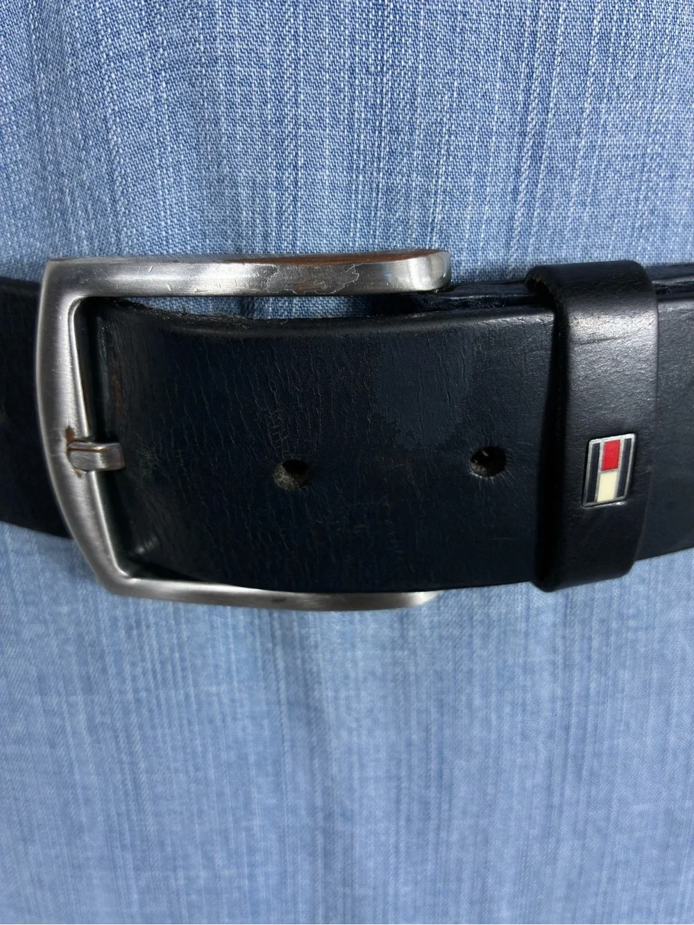 Tommy Hilfiger Men’s Belt Sz 34 Blue Genuine Leather Belt Logo